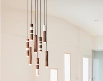 Driftwood slim brunch pedant, pendant LED light, office hanging wooden lamp, handmade modern chandelier, unique wood light fixtures