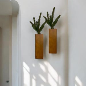 Wooden wall flower vase, dried and faux flower vase, flower hanging wooden sconce, minimalist indoor plants vase, rustic wood flower holder