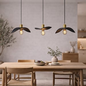 Suspension noire, éclairage pour îlot de cuisine, lustre scandinave Japandi, suspension pour table à manger, lampe en bois moderne