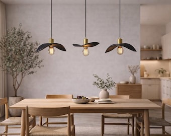 Black Wing Pendant Light, Kitchen Island Lighting, Scandinavian Japandi Chandelier, Dining Table Pendant Light, Modern Wood Lamp