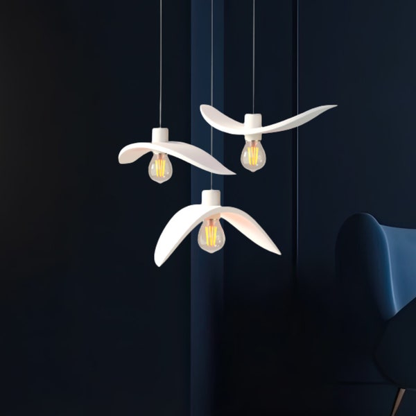 Suspension faite main avec oiseau au plafond, lustre en bois, abat-jour blanc de style moderne, abat-jour pour lampe de chevet, écologique