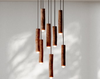 Organic Shapes Chandelier with Natural Wood Palette, Hanging Branches Light, Modern Pendant Lighting, Wooden chandelier, Eco Friendly Lamp