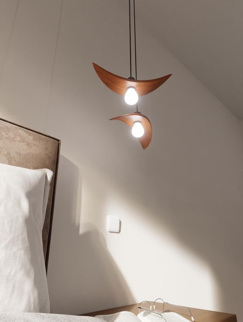 Natural Wood Pendant Light, Minimalist Chandelier, Brown Bird Wing Lamp, Scandinavian Loft Ceiling Lighting, Modern Cozy Home Decor 2026 image 7