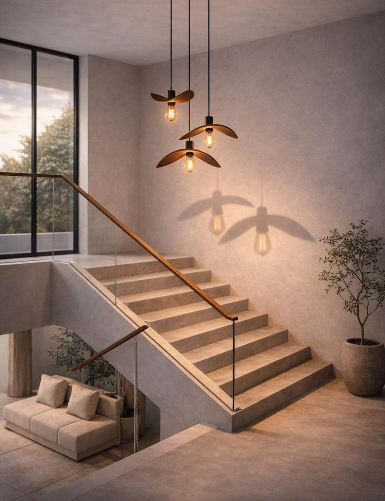 Natural Wood Pendant Light, Minimalist Chandelier, Brown Bird Wing Lamp, Scandinavian Loft Ceiling Lighting, Modern Cozy Home Decor 2026 image 8