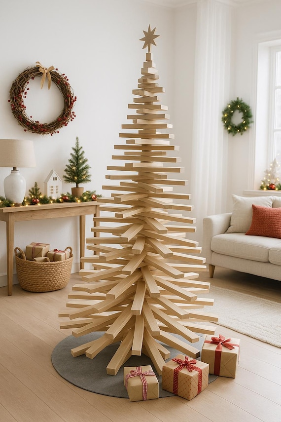 Original Xmas Decor, Faux Christmas Tree, Large Holiday Wooden Tree, Modern Scandinavian Xmas, Solid Wood Tree, Family New Year Gift Idea