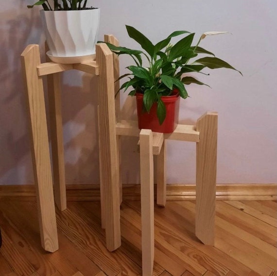 Natural wooden stool Modern plant stand Indoor stand Etsy