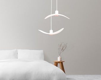 White wing lamp, single LED pendant lamp, long wings lamp, wooden light fixture, custom light decor, Scandinavian decor, modern fixtures