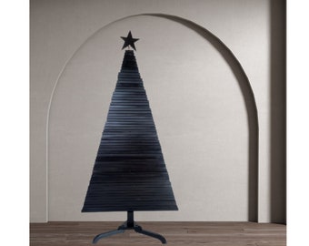 Elegant Striking Minimalist Customizable Wood Christmas Tree, Sustainable Hand-Painted Black Wooden Masterpiece Tree for my Holiday Decor