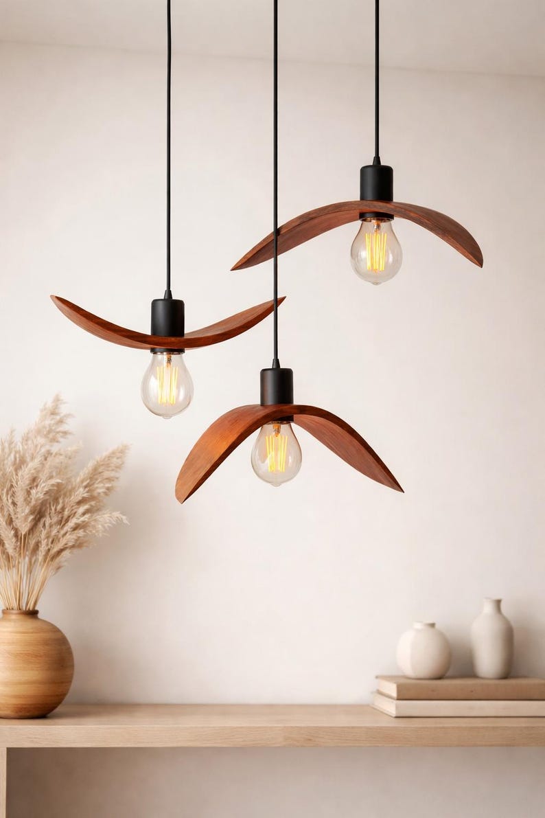 Natural Wood Pendant Light, Minimalist Chandelier, Brown Bird Wing Lamp, Scandinavian Loft Ceiling Lighting, Modern Cozy Home Decor 2026 image 4