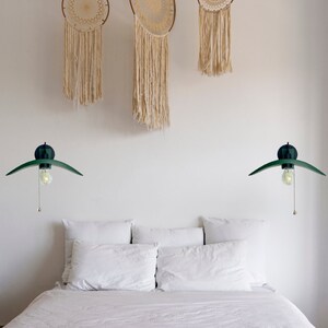 Aesthetic green wall sconces, wing light fixtures, above bed lighting, wall light pendant, scandinavian sconce, wooden hanging light