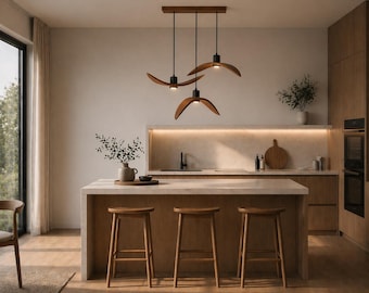 Wooden Wing Pendant Light for Kitchen Island, Sculptural Scandinavian Chandelier, Handmade Artisan Statement Lighting, Warm Minimalist Decor