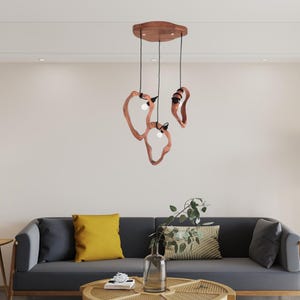Wooden ring chandelier, pendant lighting, ring ceiling lamp, driftwood lamp, handmade light decor, hall chandelier, designer trend 2025