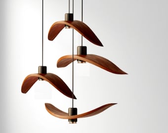 Lampe LED en bois design, luminaire scandinave, ampoule LED faite main, lampe à suspension en bois, éclairage moderne, décoration de plafonnier suspendu