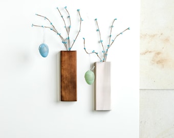 Dennenhouten muurvaas, houten muurzakken, nepbloemenhouder, decoratieve gedroogde bloemenvaas, botanisch huisdecor, handgemaakte minimalistische vaas