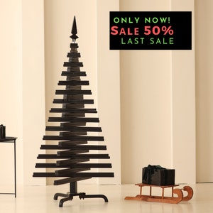 5, 6 FT with x-shaped base Handmade Cut Christmas Tree, Natural wood Minimal Black pallets Christmas Tree, Eco Friendly standing trees X-mas