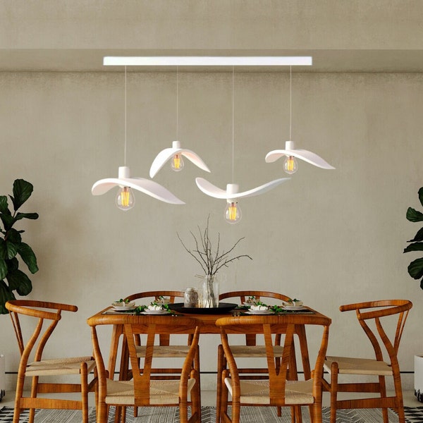 Wings Hanging Chandelier Above Dining Table, Pendant Lights, White Lamp, Handmade Furniture, Wooden Pendant, Modern Kitchen Island Lighting