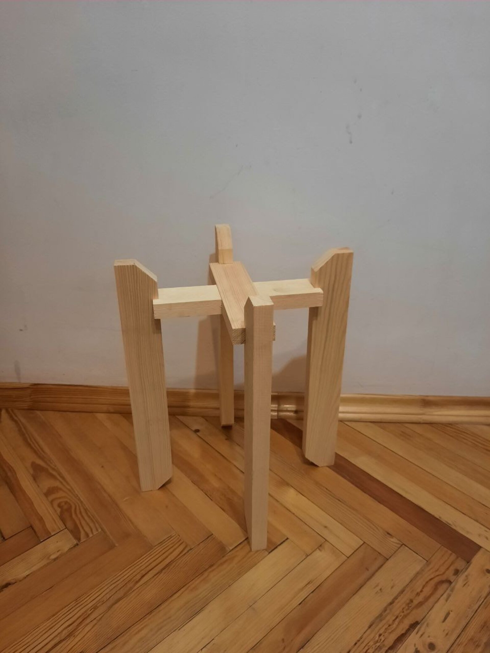 Natural wooden stool Modern plant stand Indoor stand Etsy