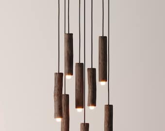 Hanging wooden lamp, led kitchen lamp, eco friendly lamp, hanging branches, dining room decor, wooden chandelier, rustic branch chandelier