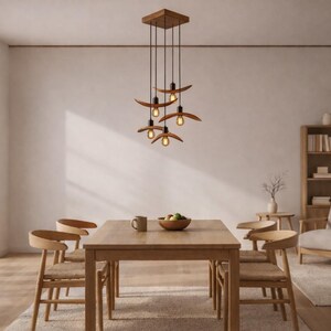 Natural Wood Pendant Light, Minimalist Chandelier, Brown Bird Wing Lamp, Scandinavian Loft Ceiling Lighting, Modern Cozy Home Decor 2026 image 3