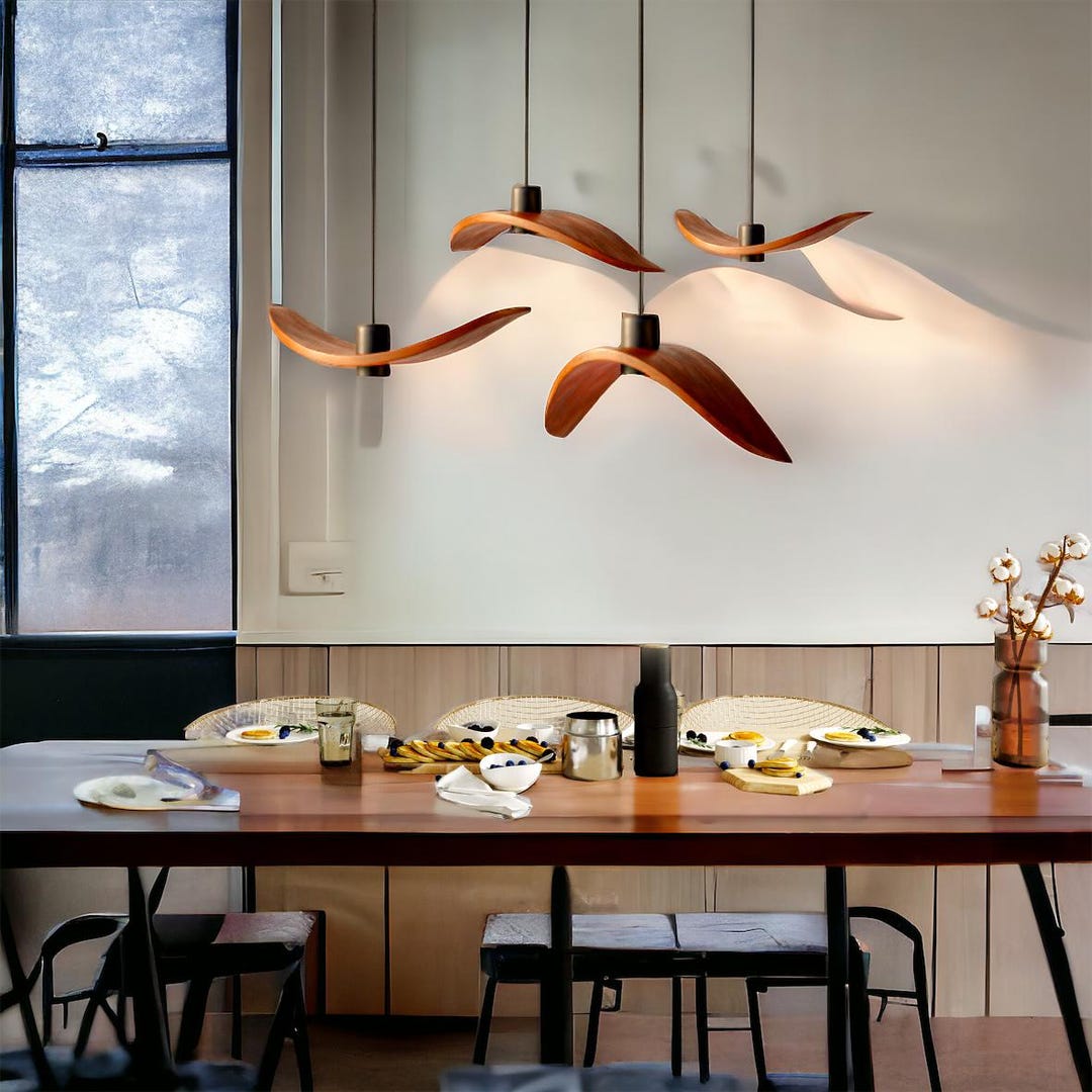 Wooden LED Chandelier, Birds Imitation Pendant Lights, Rustic ...