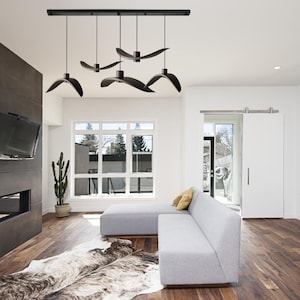 Black living room plank chandelier, modern led fixtures, pendant chandelier, ceiling wooden lamp, wing pendants, modern restaurant lighting