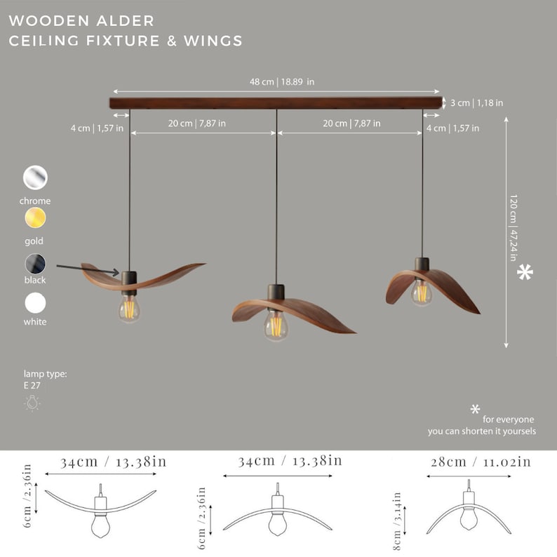 Scandinavian pendant lamp 2-6 wooden Wings on plank mount, Handmade hanging light, Decor kitchen chandelier, Designer trend lighting 2024 image 10