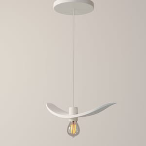 White single wing light fixture, big bulb pendant, modern pendant light, minimalist ceiling lamp, single pendant, boho ceiling decor