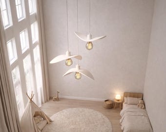 White Wing Pendant Light, Minimalist Ceiling Lamp, Modern Scandinavian Hanging Light, Soft Ambient Lighting for Cozy Japandi Interiors