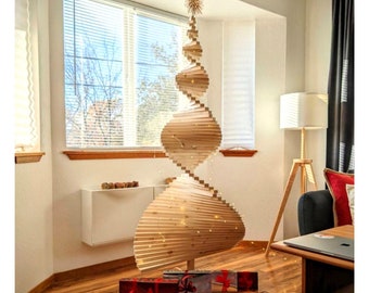 Hölzerner Spiral-Weihnachtsbaum, Weihnachtsverzierungs-Dekoration, moderner handgemachter Weihnachtsbaum, wundervoller Paletten-Weihnachtsbaum, Weihnachtsbaum aus Holz