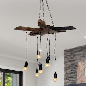 Original oak slab chandelier, luxury oak lamp, ceiling slab lamp, asymmetrical light, medieval chandelier, brutal chandelier on chains