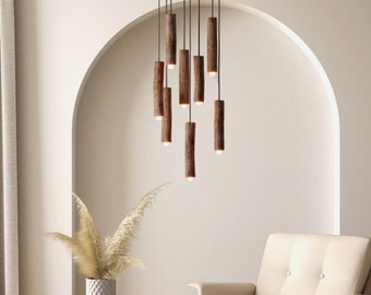 Handmade Wooden Chandelier, Natural Tree Alder Ceiling, Branch From Forest Light, Nordic Illumination, Pendant LED Light Scandinavian Decor