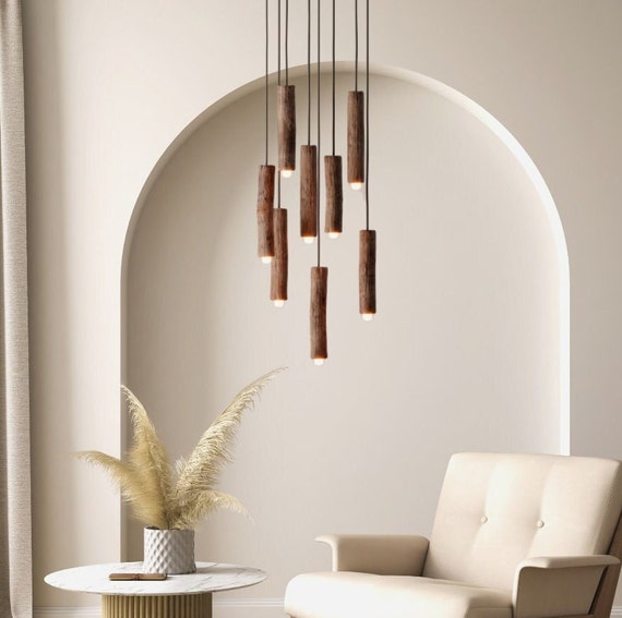 Handmade Wooden Chandelier, Natural Tree Alder Ceiling, Branch From Forest Light, Nordic Illumination, Pendant LED Light Scandinavian Decor