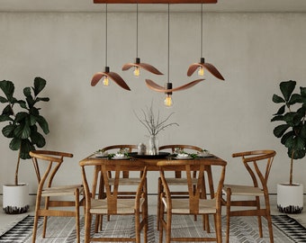 Wing pendant chandelier, Scandinavian wooden bird light, wide ceiling lamp, living room light, minimal ceiling lamp, rustic plank chandelier