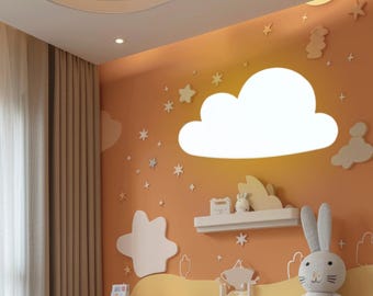 Nursery wall decor, cloud led lamp, kids night light, baby night light, bedside lamp, baby bedroom decor, wooden wall lamp, baby shower gift