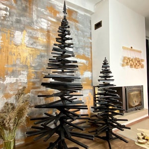 New Year black pallet tree, eco-friendly large Christmas tree, fake wooden Xmas tree, Christmas aesthetic home decoration, family Xmas tree