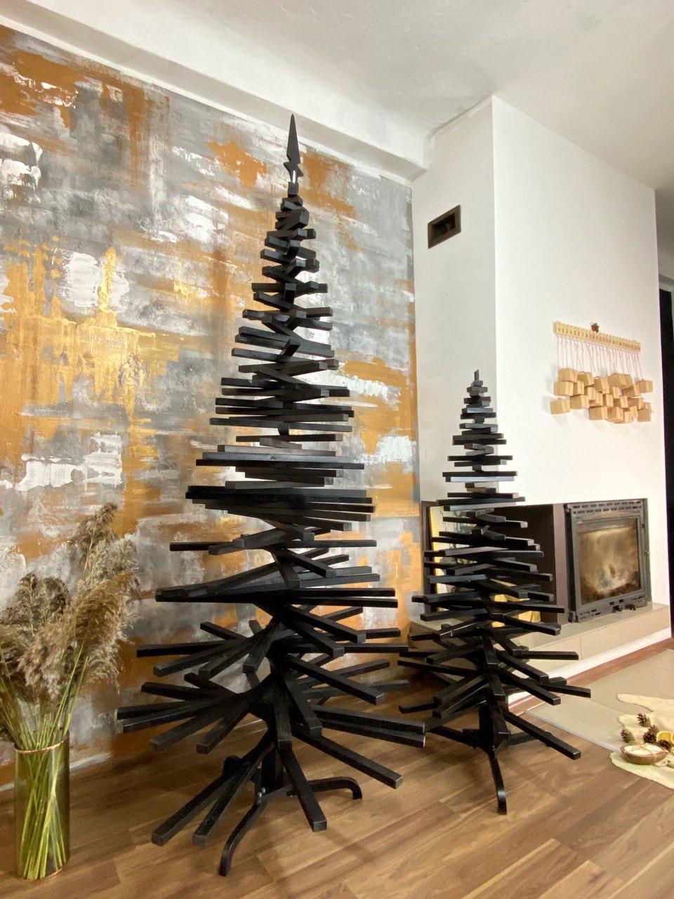 Black Friday 2025 dark Xmas tree, faux Christmas tree, black New Year wooden tree, modern eco friendly decor, family holiday house gift