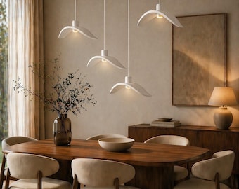 White Wing Pendant Light, Sculptural Minimalist Lamp, Handmade Statement Lighting, Warm LED Fixture for Calm Interiors