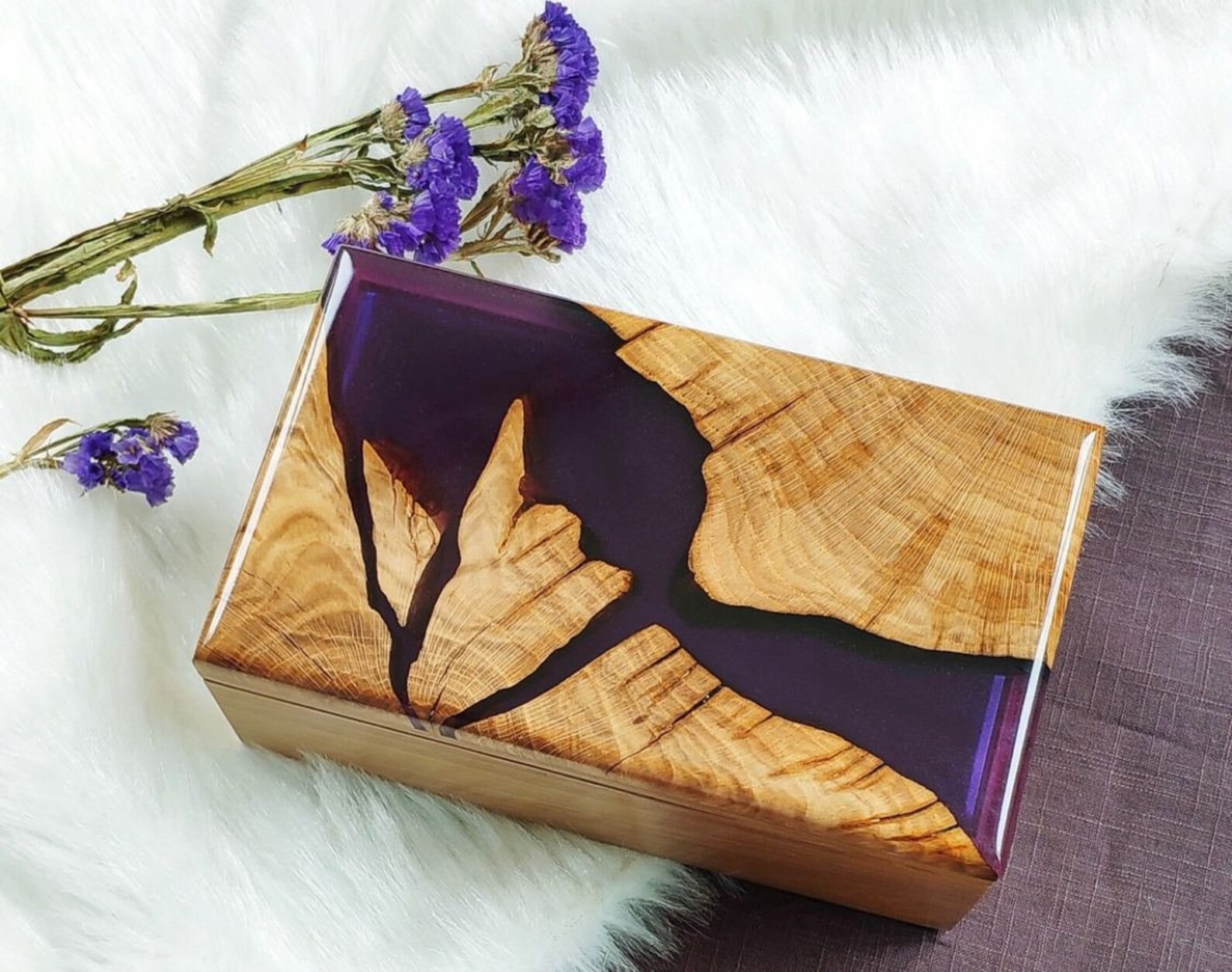 Wooden memory box decorated with epoxy resin Jewelry or photo Etsy