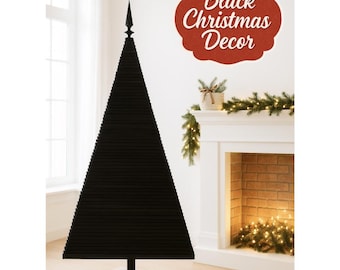 Black Wooden Christmas Tree, Minimalist Eco Xmas Tree 3-7 FT with X Base, Scandinavian Modern Holiday Gift, Sustainable Home Decor, Pallet