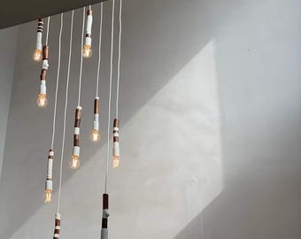 Modern rustic bulb lamp, pendant lighting, driftwood chandelier, branch pendant, rustic chandelier, wooden ceiling lamp, designer trend 2025