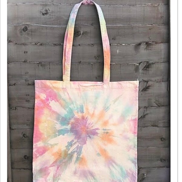 Rainbow pastel tie dye tote bag shopper