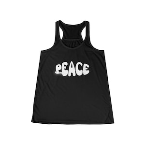 Peace Women&#39;s Flowy Racerback Tank Top, Boho Summer Top, Relaxed Fit, Gift for Her, Yoga, Casual Wear, Cute Tank Top for Her