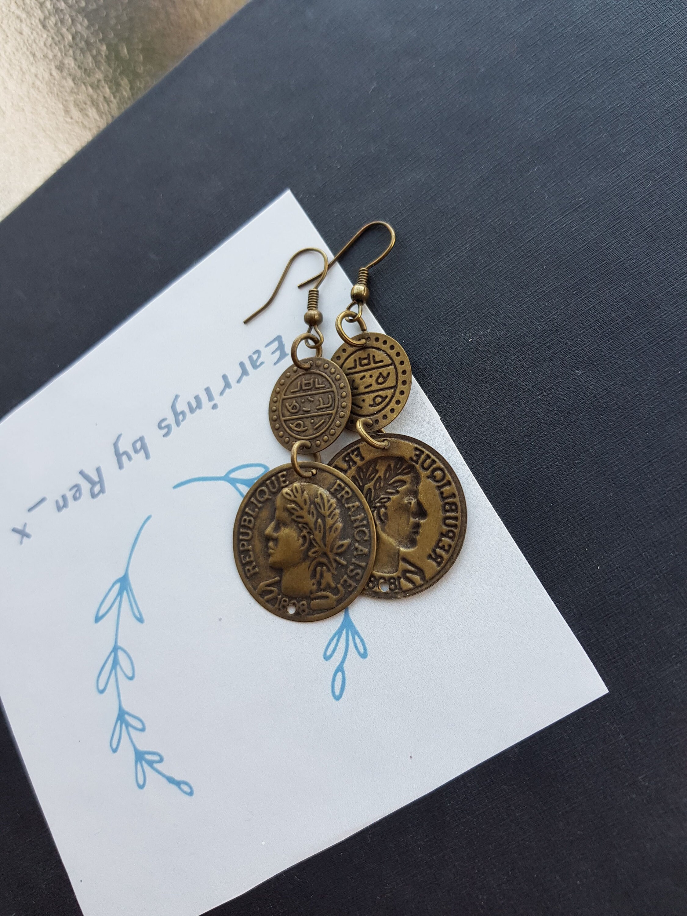 Bronze Greek Coin Dangle Earrings Luck Dangle Earrings Etsy