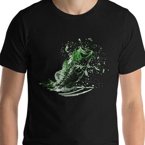 釣り用メンズTシャツ - バス釣り - 父親へのボート釣りTシャツ 漁師へのギフト、魚の半袖