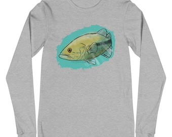Bass Shirt - Fishing Shirt, Men's Fishing T shirt, Fisherman Shirts, Largemouth Bass, Bass Long Sleeve Tee - Gray