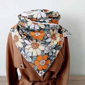 Scarf, collar, stole, neck warmer, snood, large vintage orange flowers women's scarf image 1
