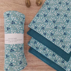 4 folhas de papel toalha lavável com estampas azuis sem botões de pressão, disponíveis imediatamente