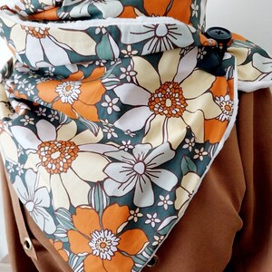 Scarf, collar, stole, neck warmer, snood, large vintage orange flowers women's scarf image 3