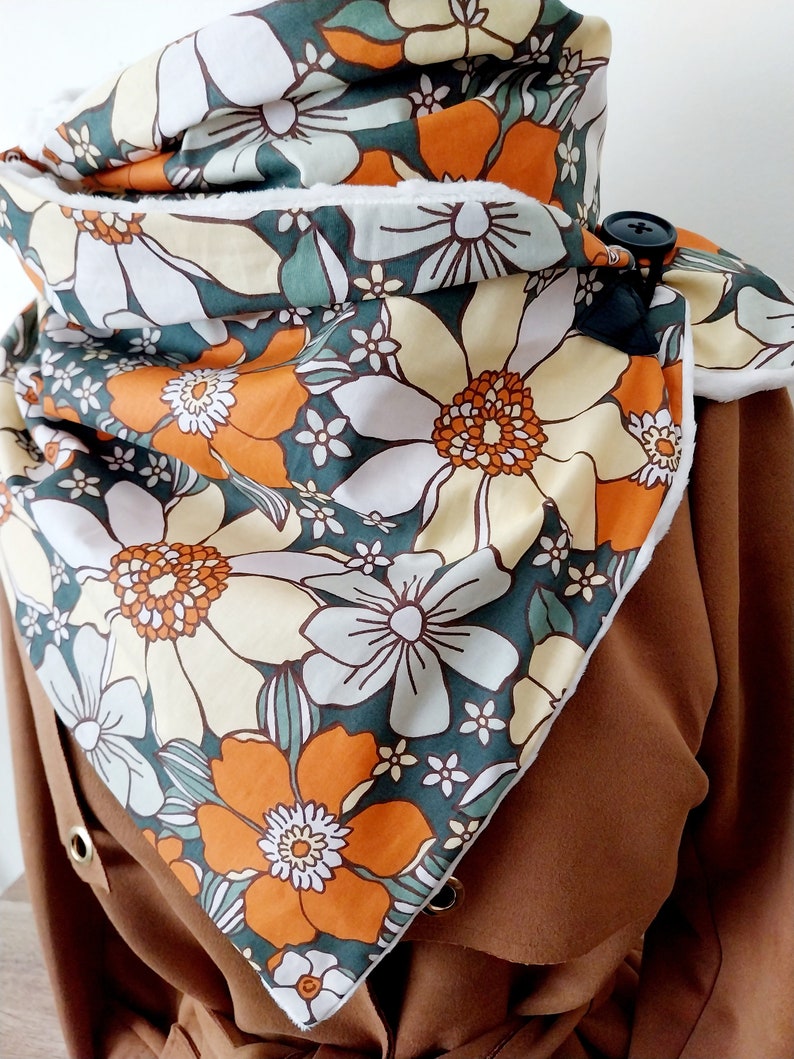 Scarf, collar, stole, neck warmer, snood, large vintage orange flowers women's scarf image 3