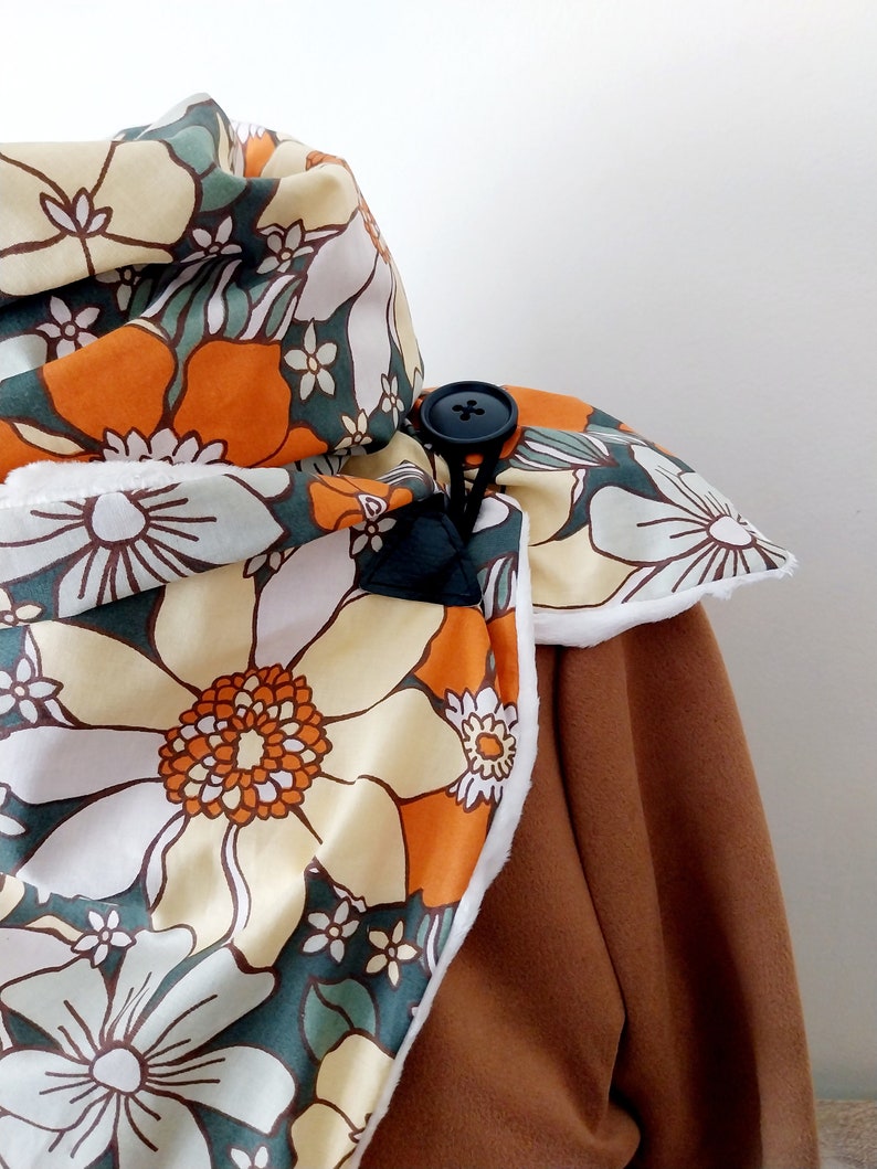 Scarf, collar, stole, neck warmer, snood, large vintage orange flowers women's scarf image 2